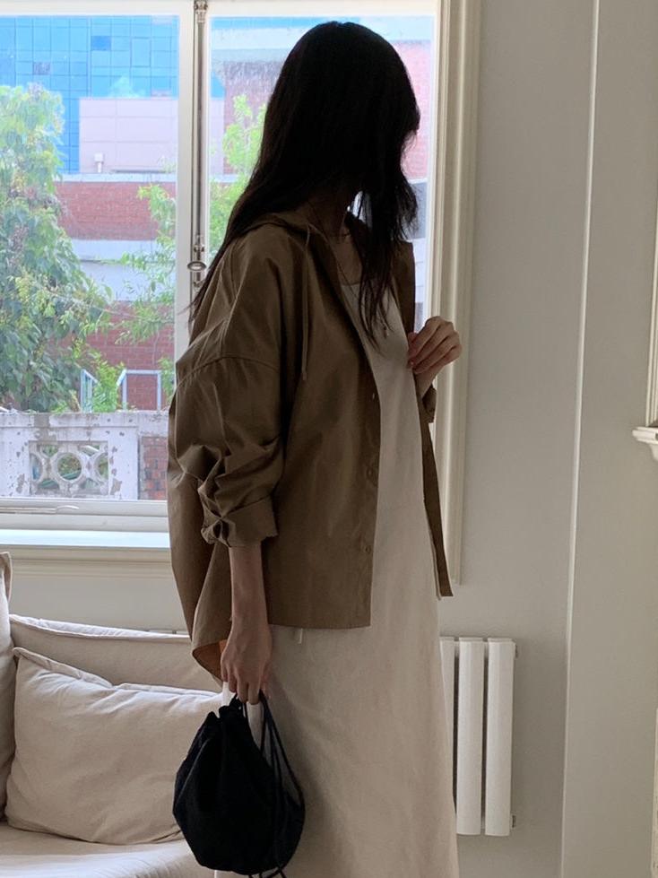 Cotton Hooded Shirt Jacket