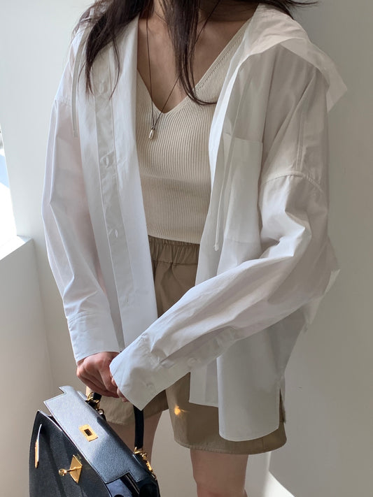 Cotton Hooded Shirt Jacket