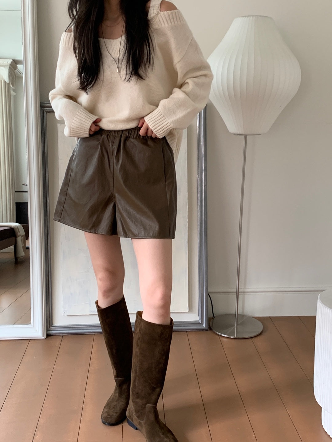 Wool V Neck Off Shoulder Sweater