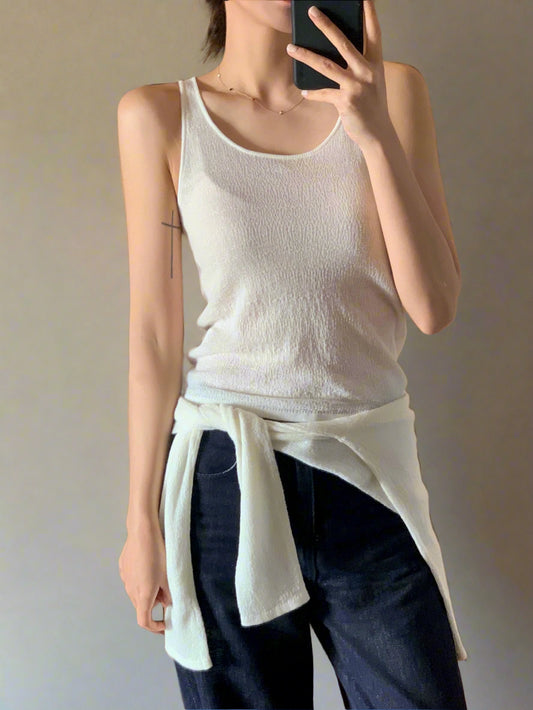 <Essential> Sheer Wool Crepe Knit Tank Top