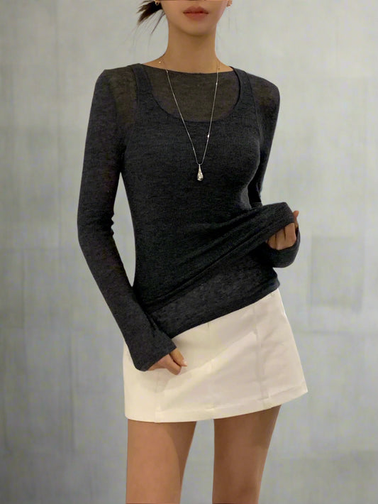 <Essential> <Pre-Order> Summer Wool Crepe Knit Long Sleeve T
