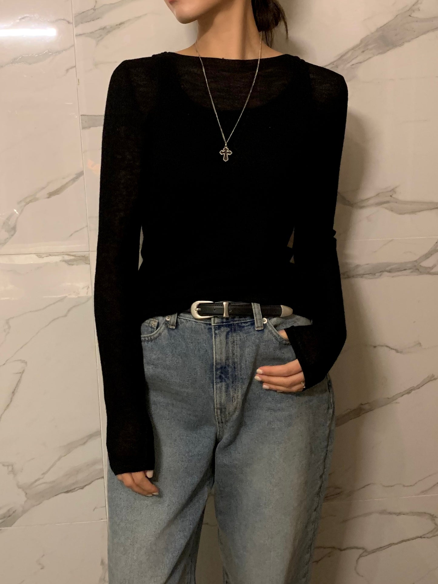 <Essential> <Pre-Order> Summer Wool Crepe Knit Long Sleeve T