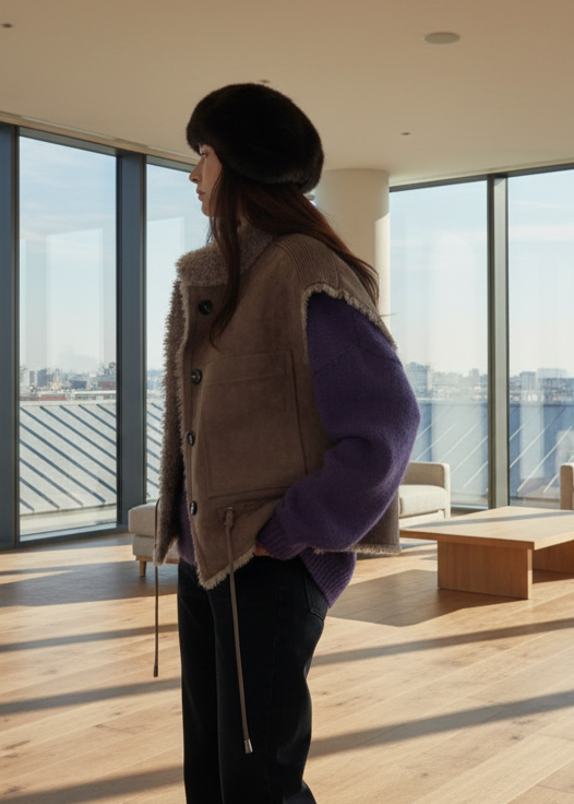 Reversible Wool Shearling Vest