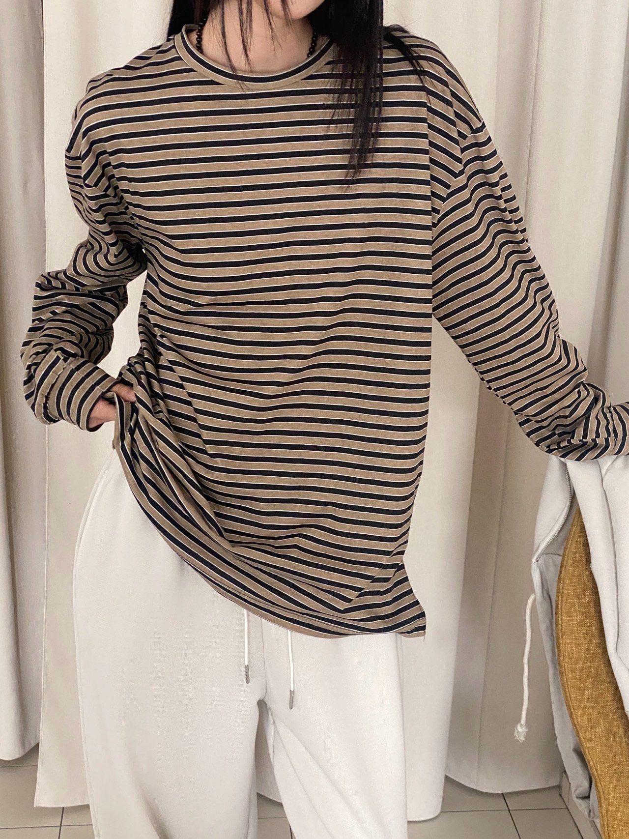 <Essential> Cotton Stripe Boyfriend T