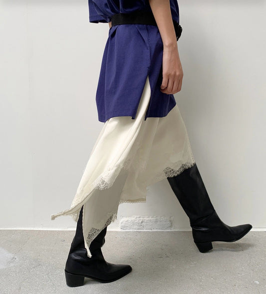 Satin Layered Skirt with Lace Trims