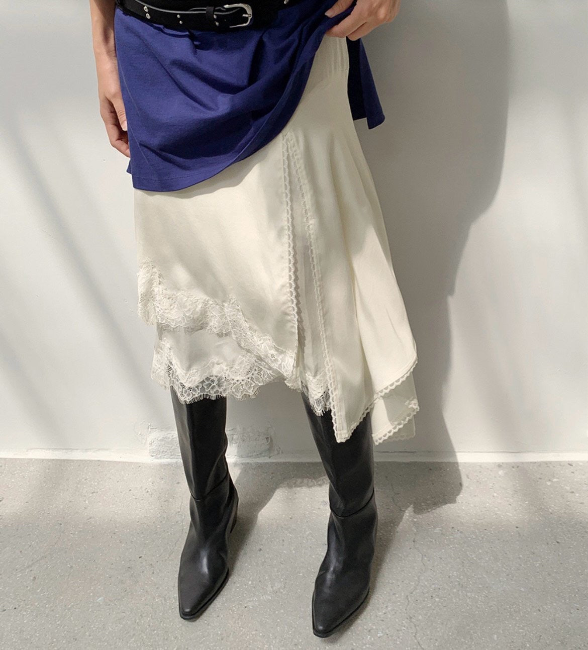 Satin Layered Skirt with Lace Trims