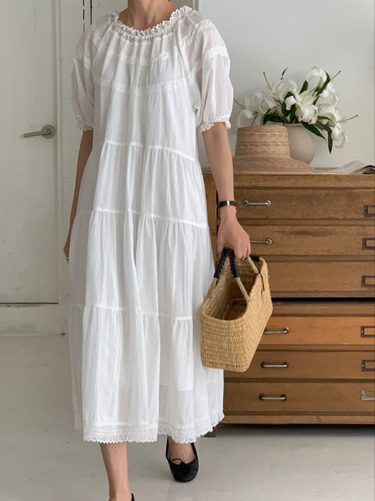 Lace Inlay Tiered Dress