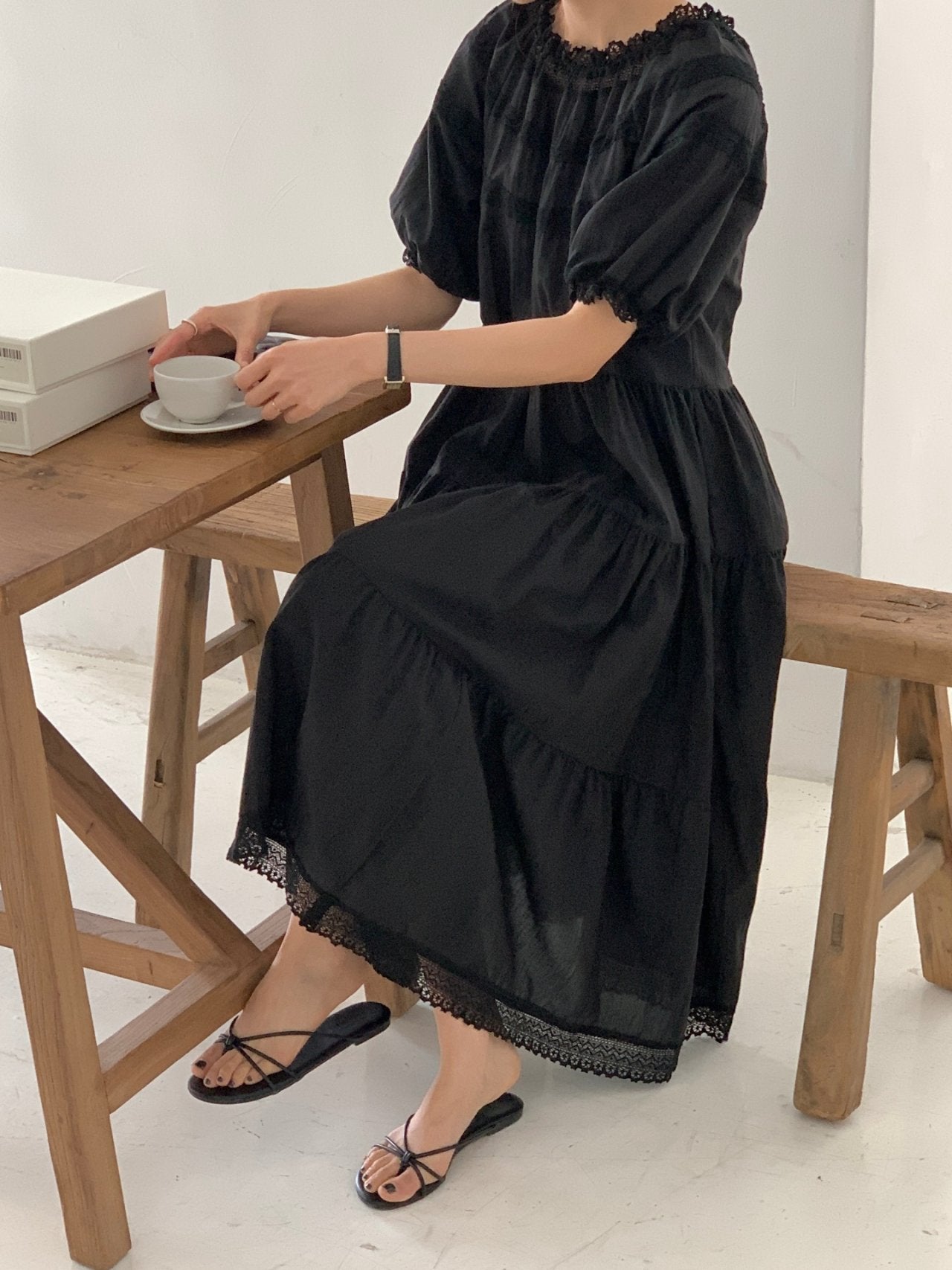 Lace Inlay Tiered Dress