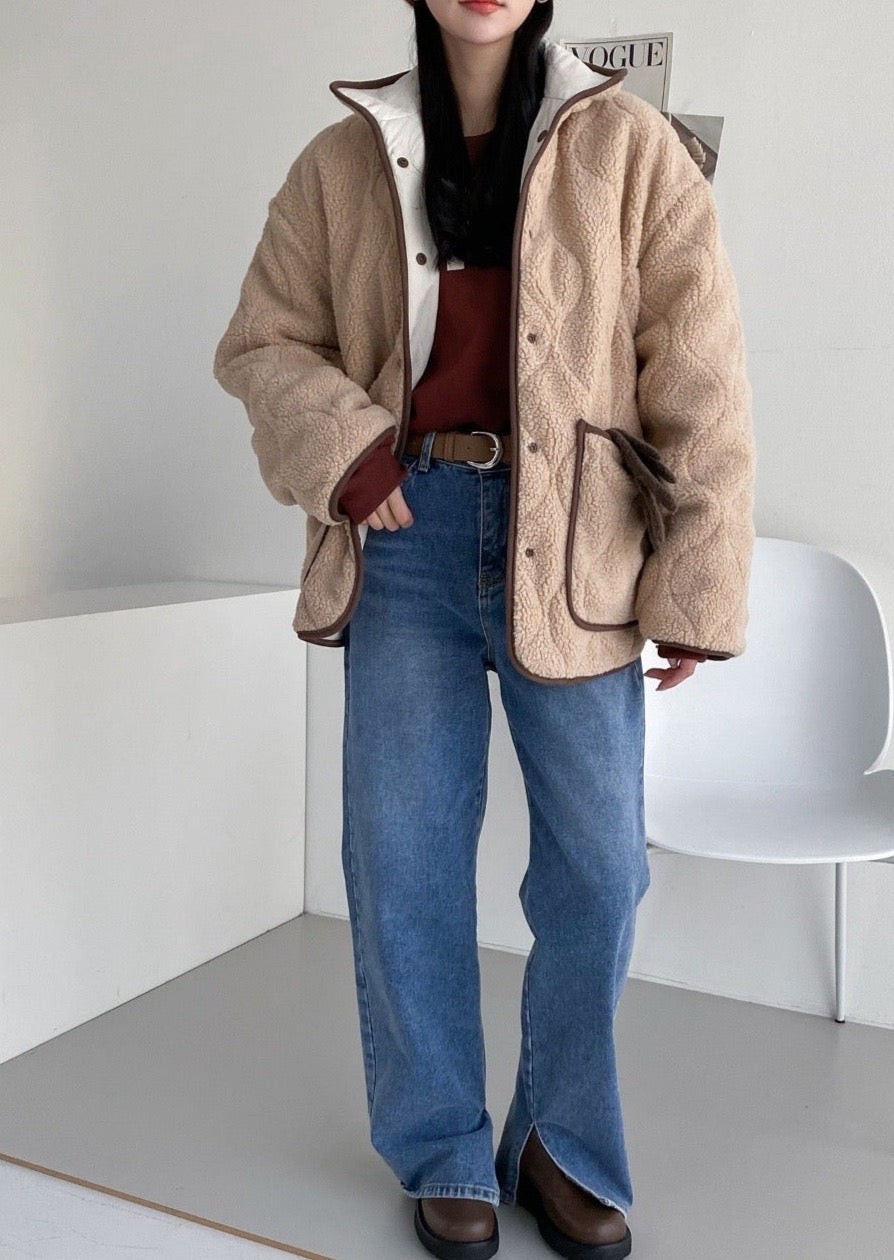 Reversible Quilted Nylon / Faux shearling Jacket