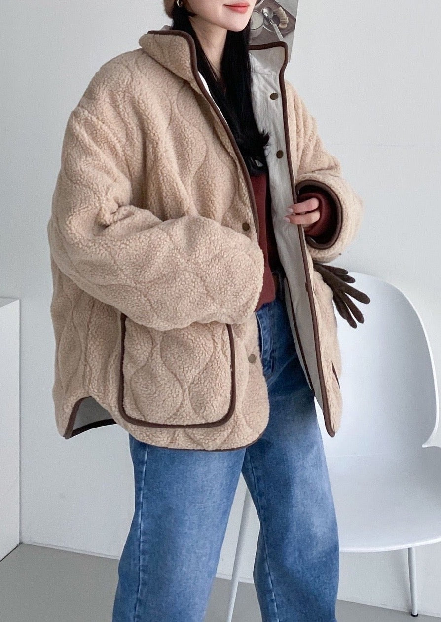 Reversible Quilted Nylon / Faux shearling Jacket