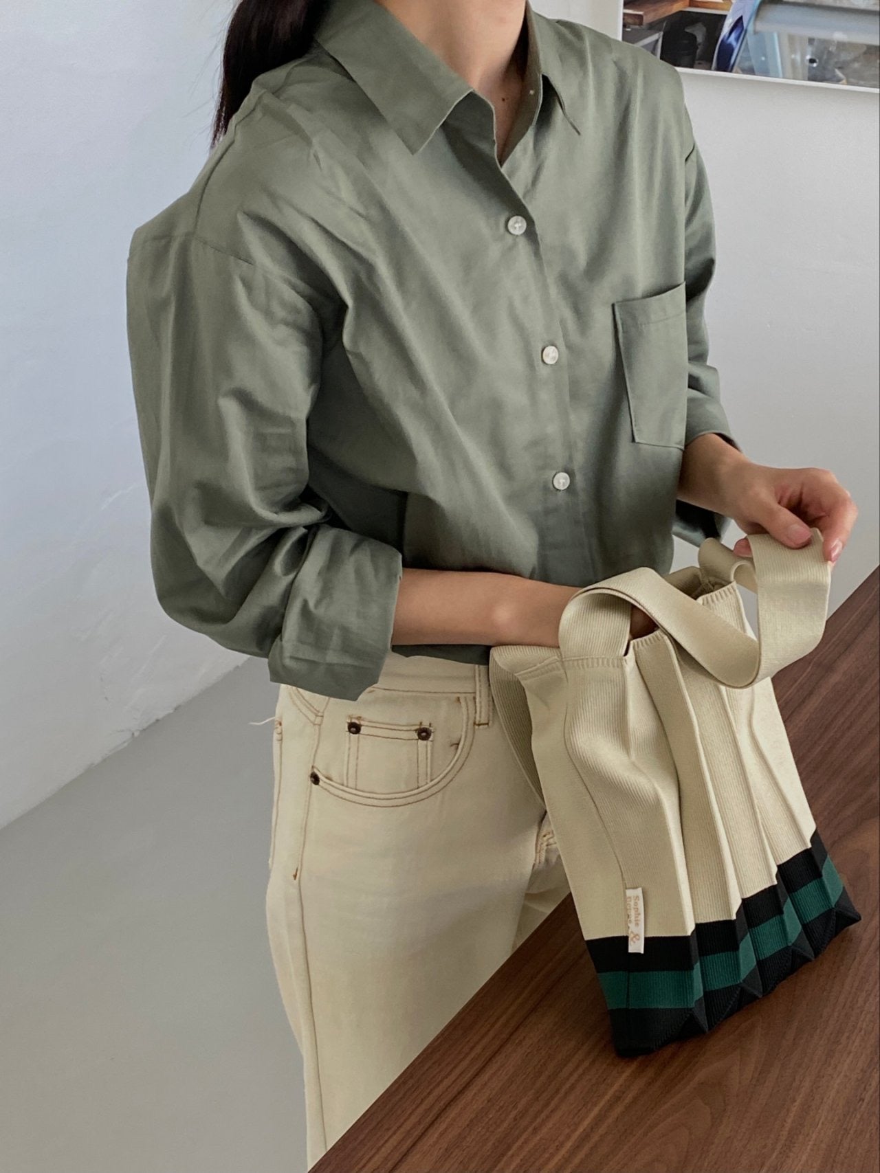 Small Stripe Pleats Tote