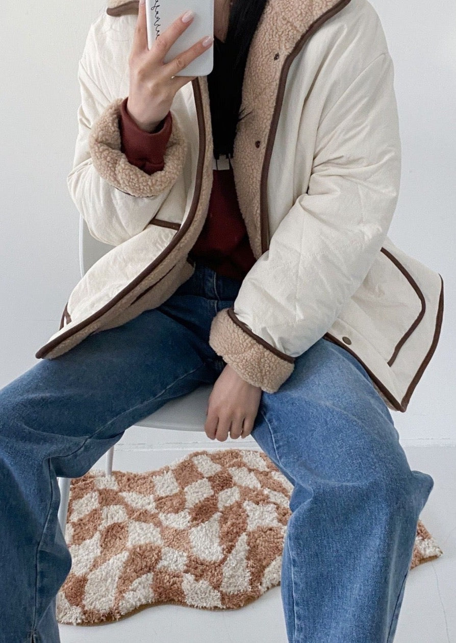 Reversible Quilted Nylon / Faux shearling Jacket