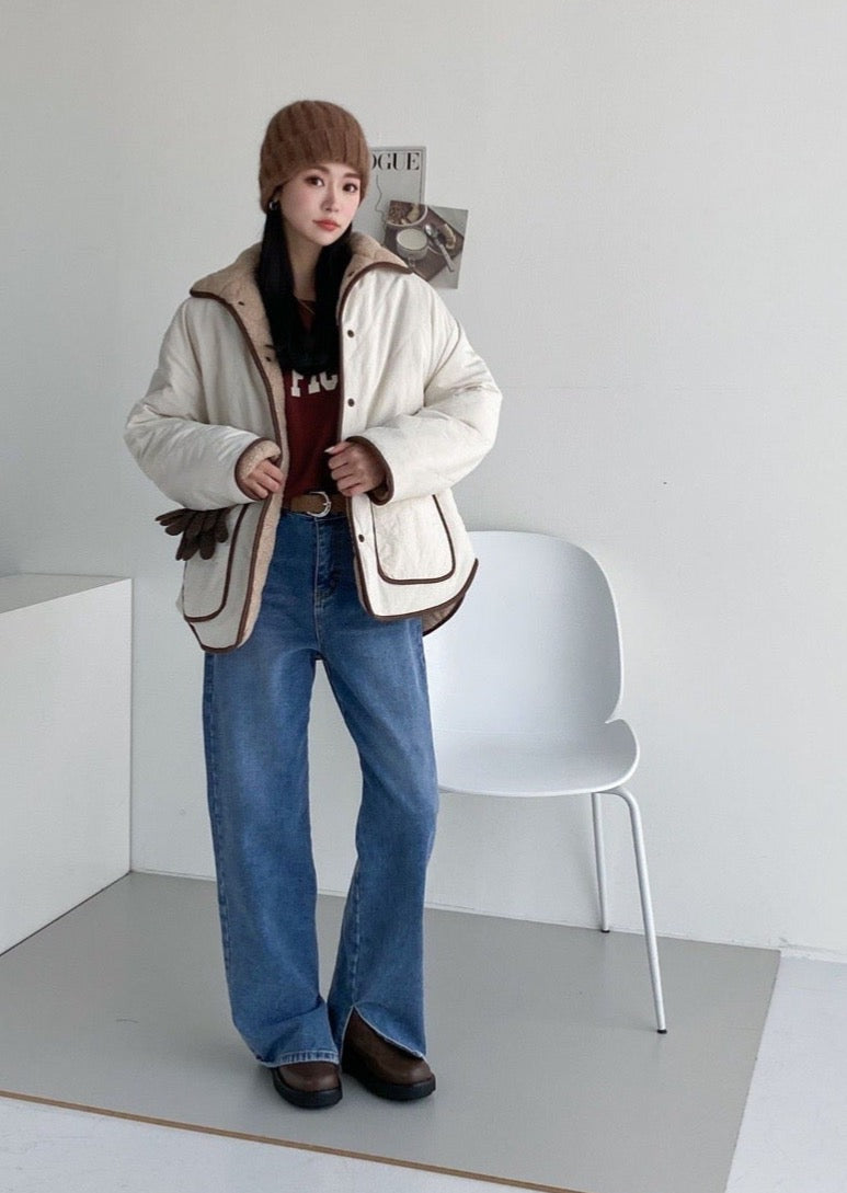 Reversible Quilted Nylon / Faux shearling Jacket