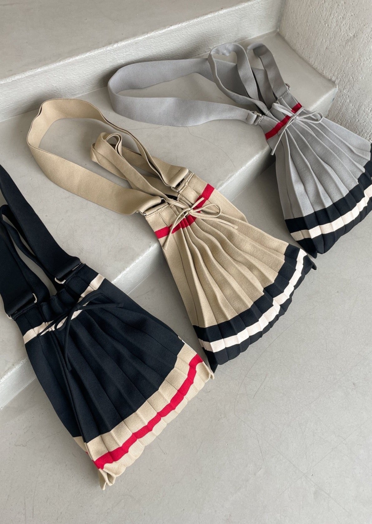 Medium Stripe Pleats Shoulder Bag