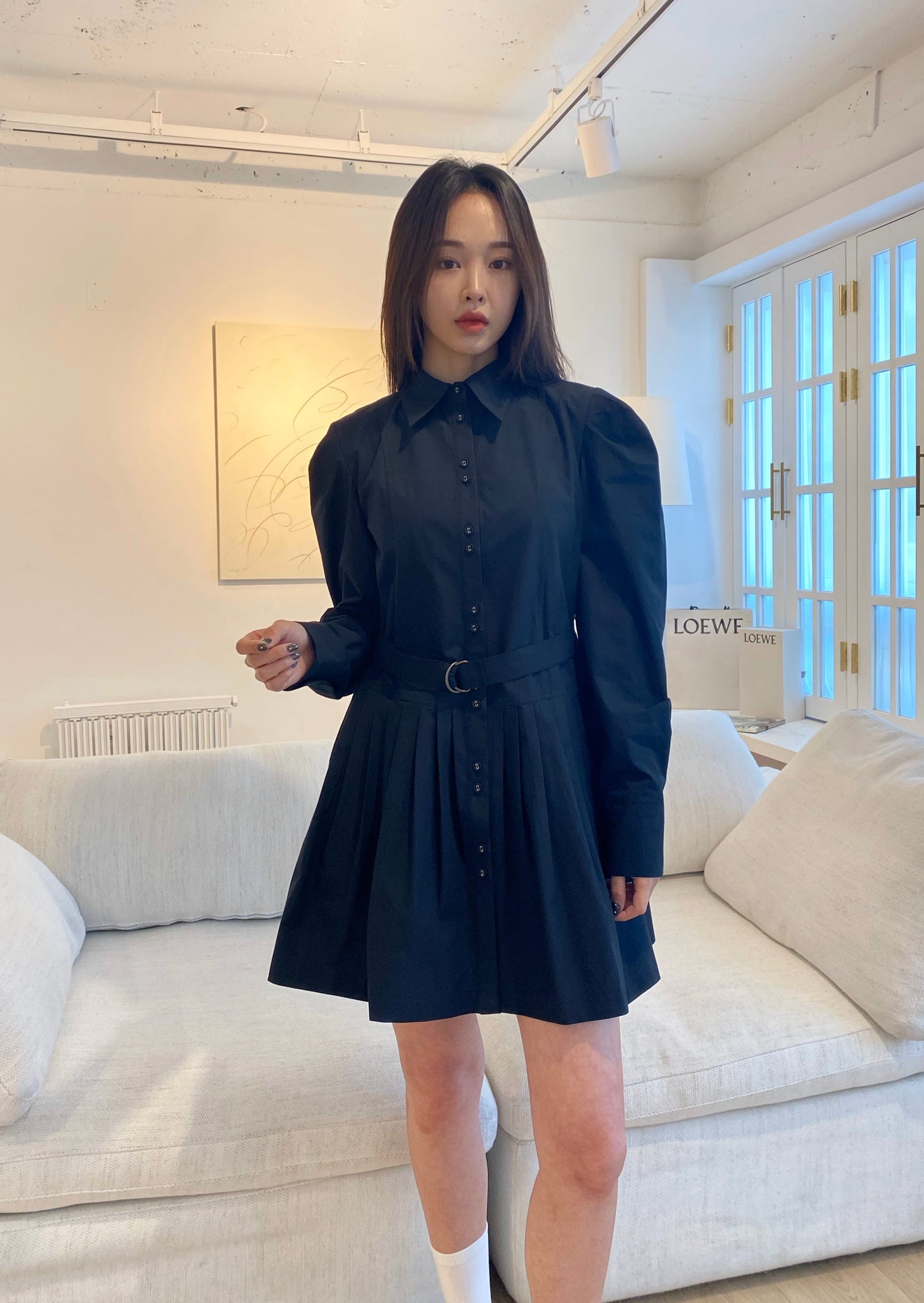 Pleated Mini Shirt Dress