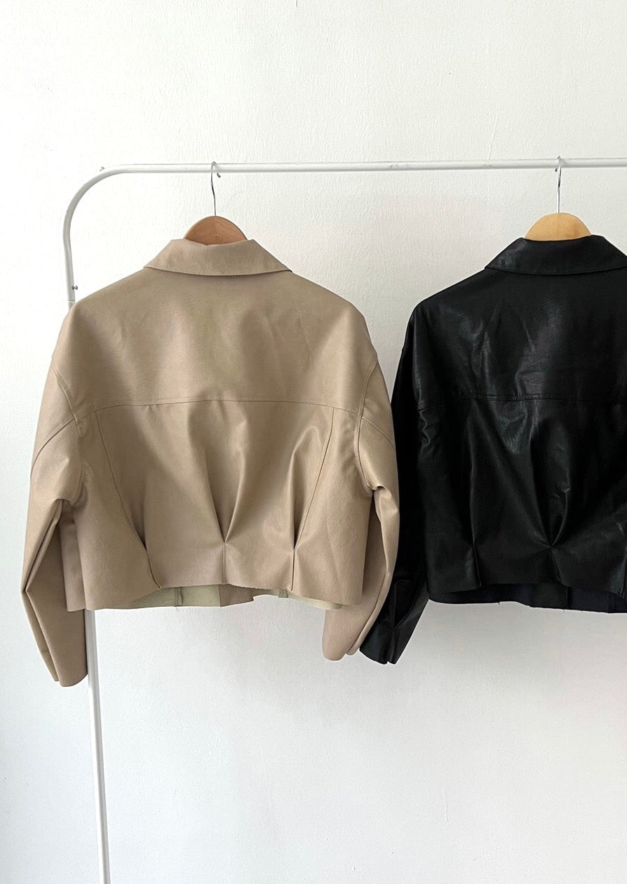 Faux Leather Cropped Shirt Jacket
