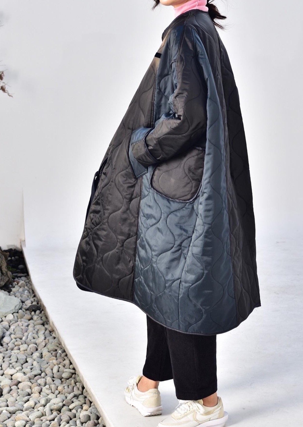 Quilted Nylon Patched Coat