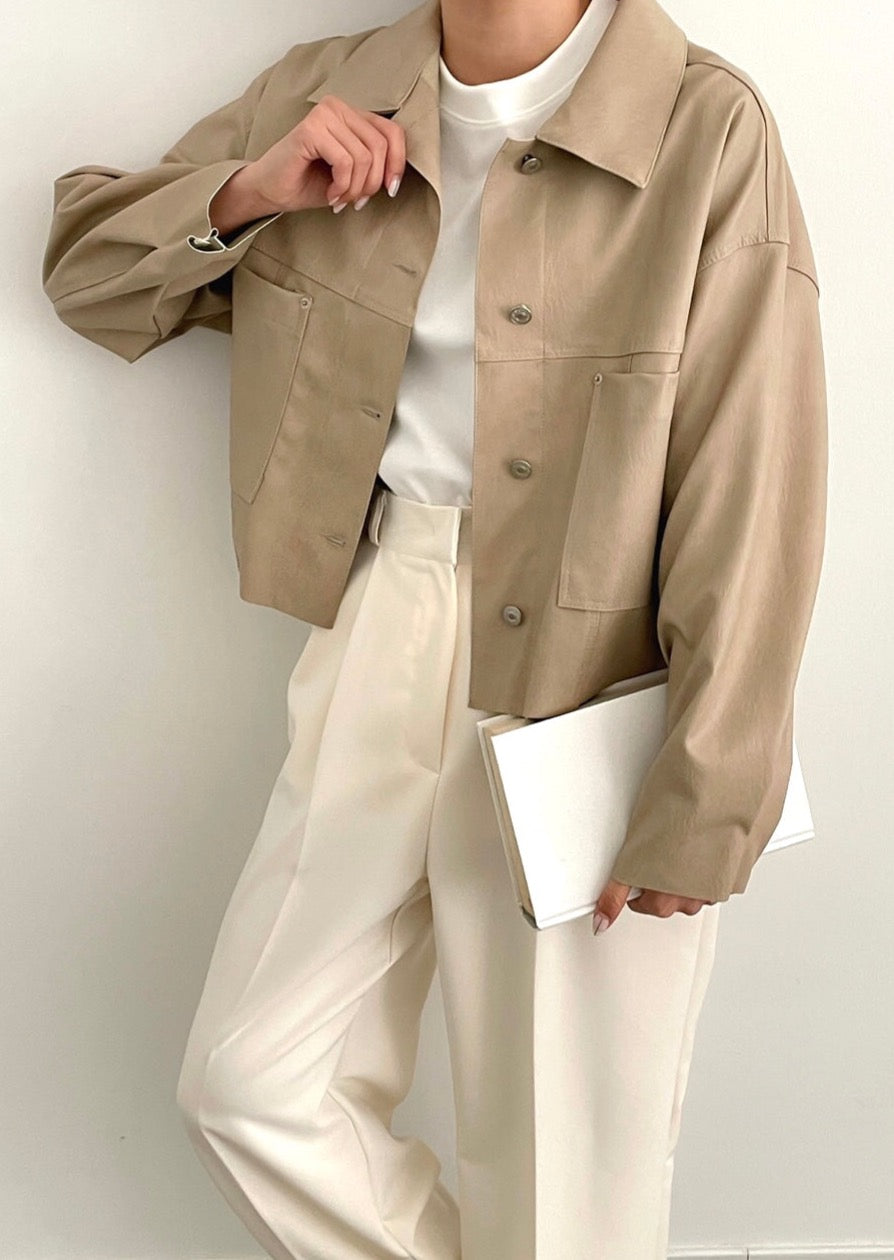 Faux Leather Cropped Shirt Jacket
