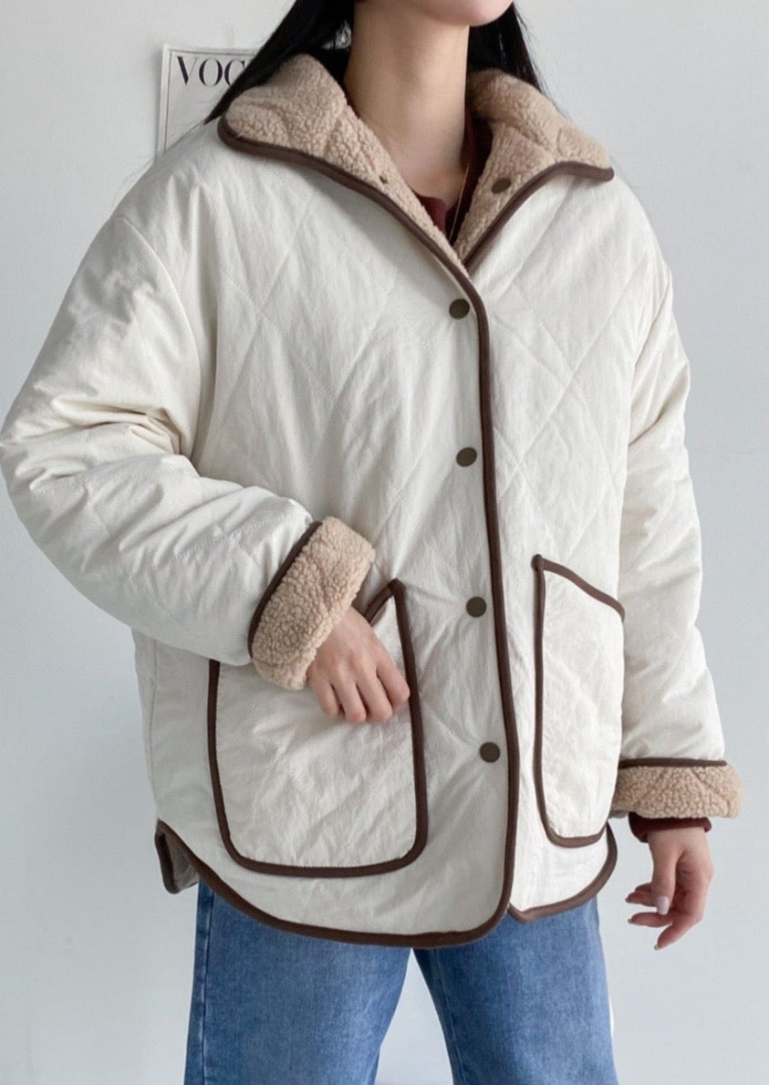 Reversible Quilted Nylon / Faux shearling Jacket