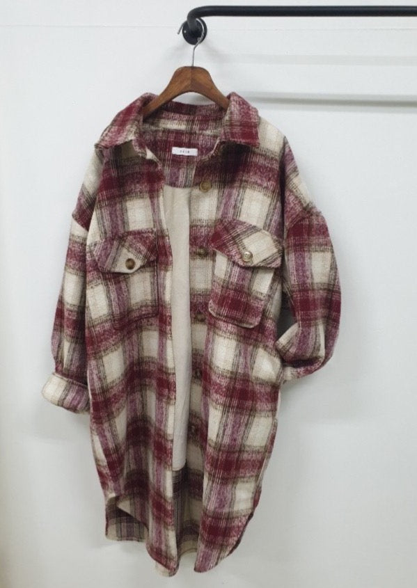 Wool Plaid Shirt Coat