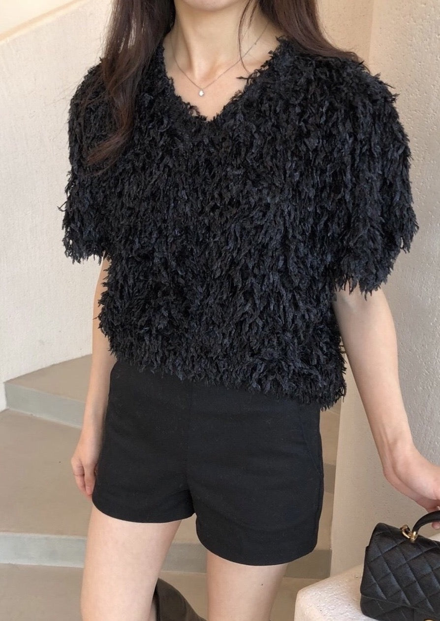 Feathered V-neck top