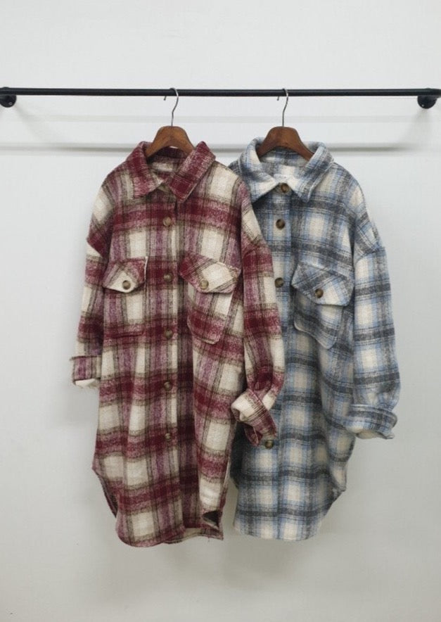Wool Plaid Shirt Coat