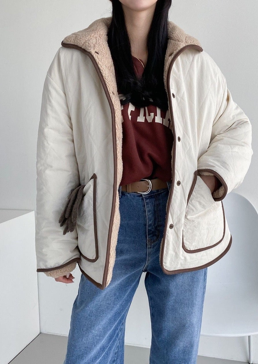 Reversible Quilted Nylon / Faux shearling Jacket