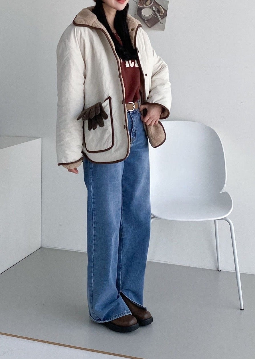 Reversible Quilted Nylon / Faux shearling Jacket