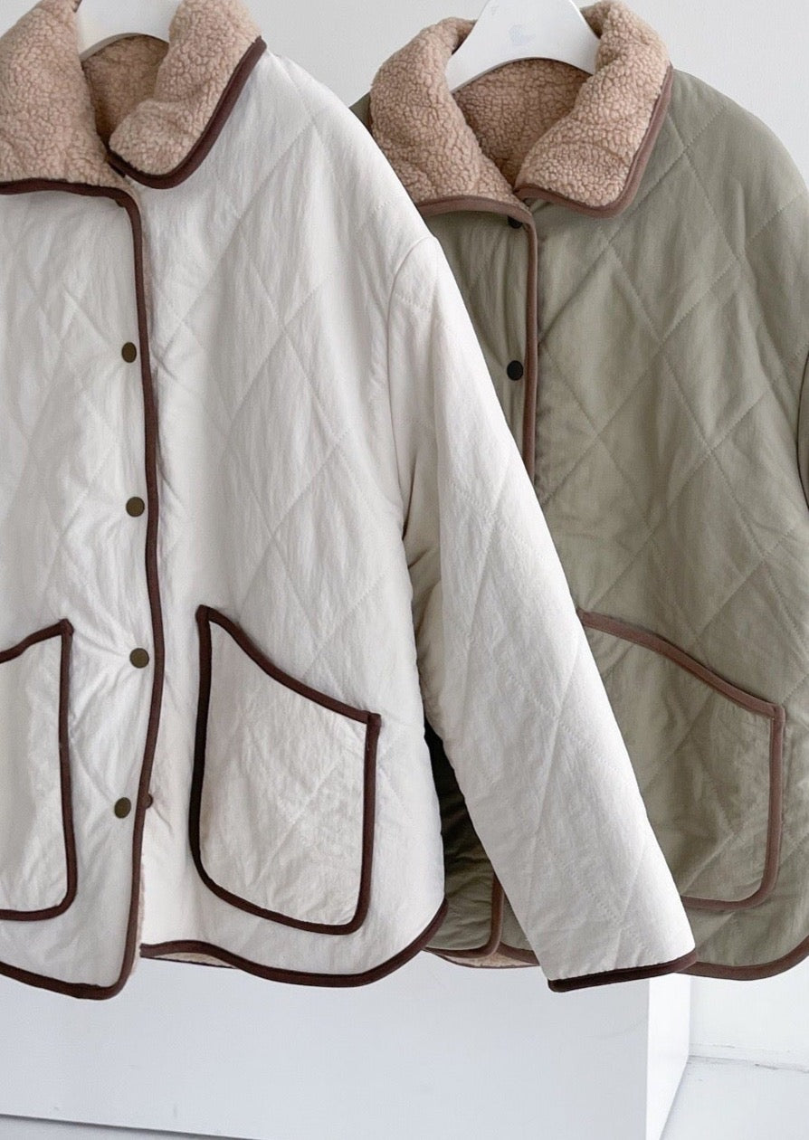 Reversible Quilted Nylon / Faux shearling Jacket