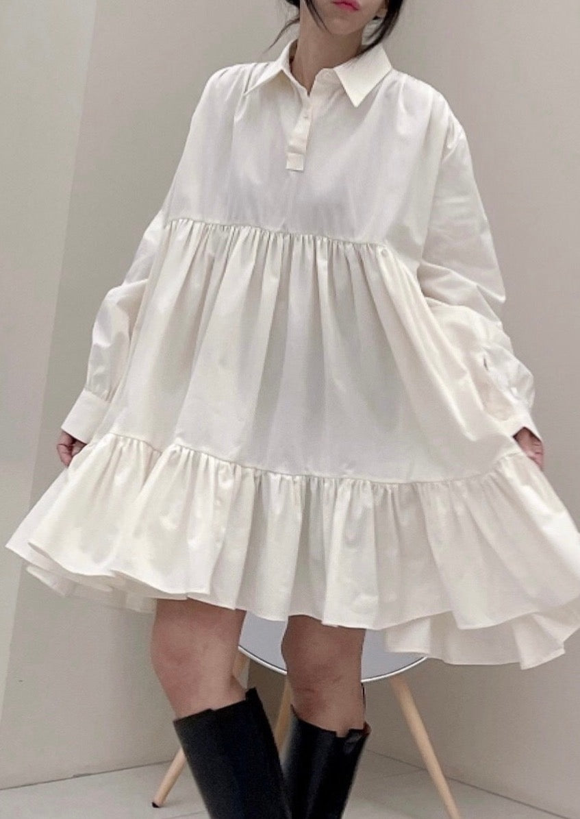 Tiered Mini Shirt Baby Doll Dress- Last one 1 in Ivory!