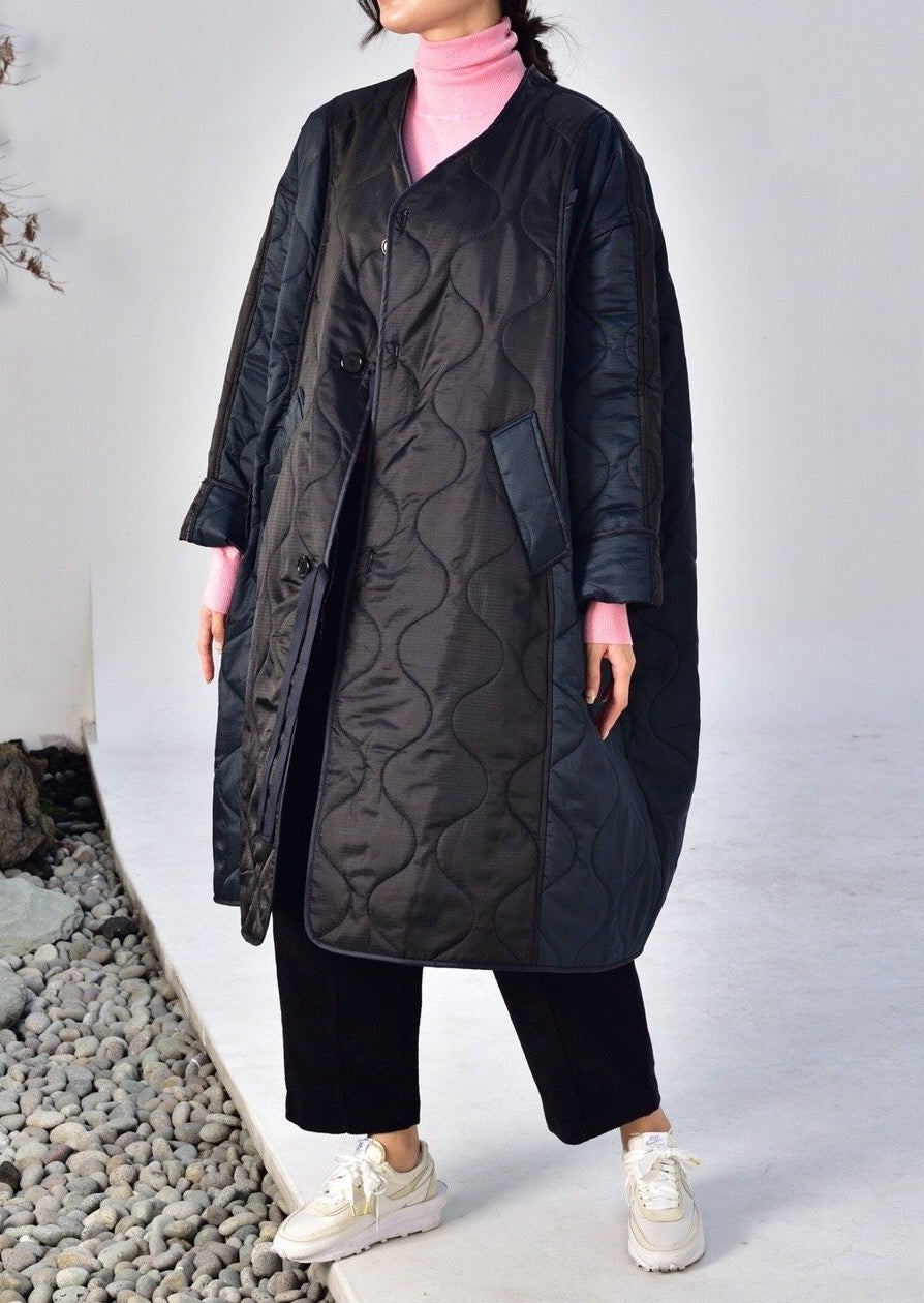 Quilted Nylon Patched Coat