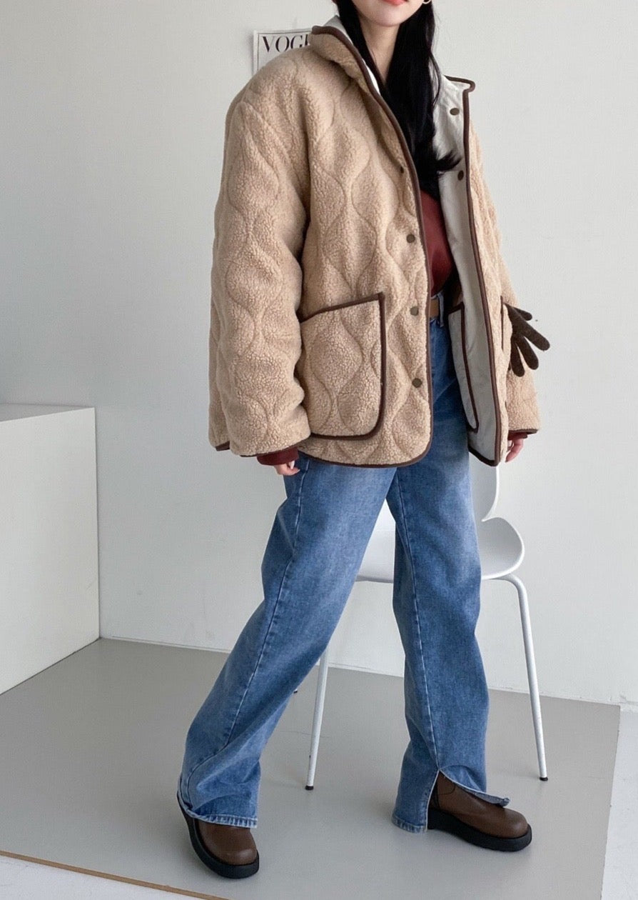 Reversible Quilted Nylon / Faux shearling Jacket