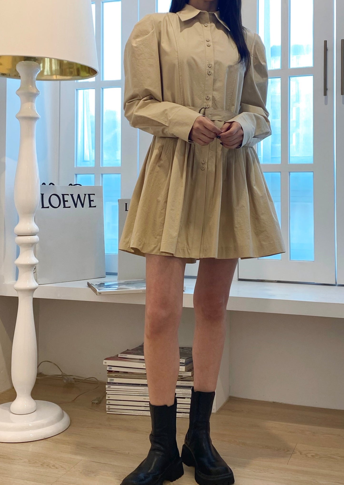 Pleated Mini Shirt Dress