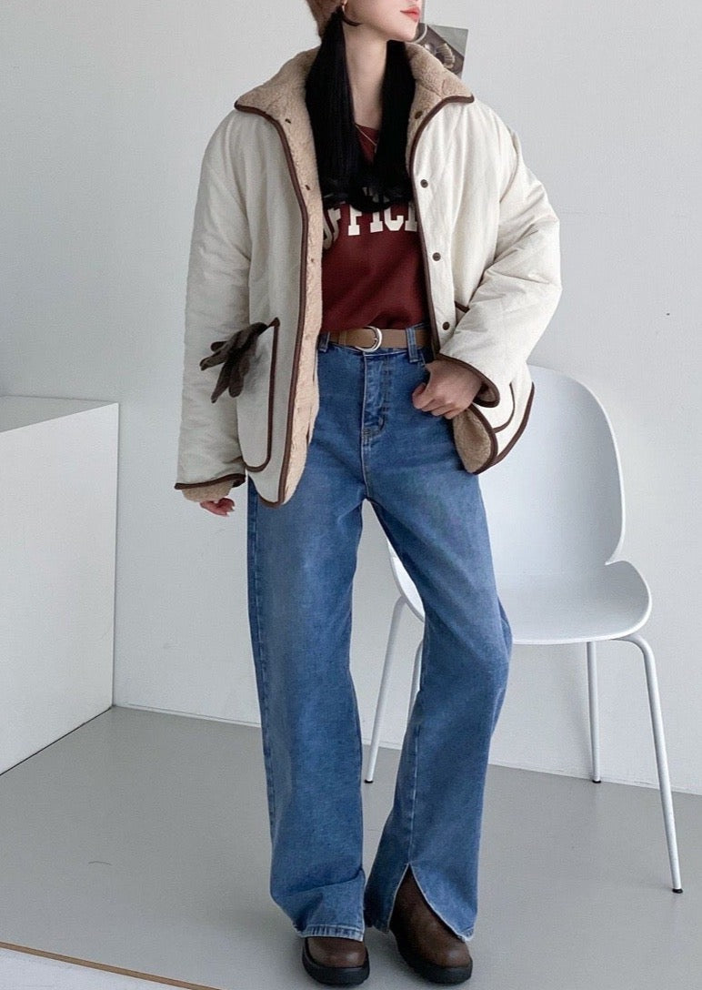 Reversible Quilted Nylon / Faux shearling Jacket