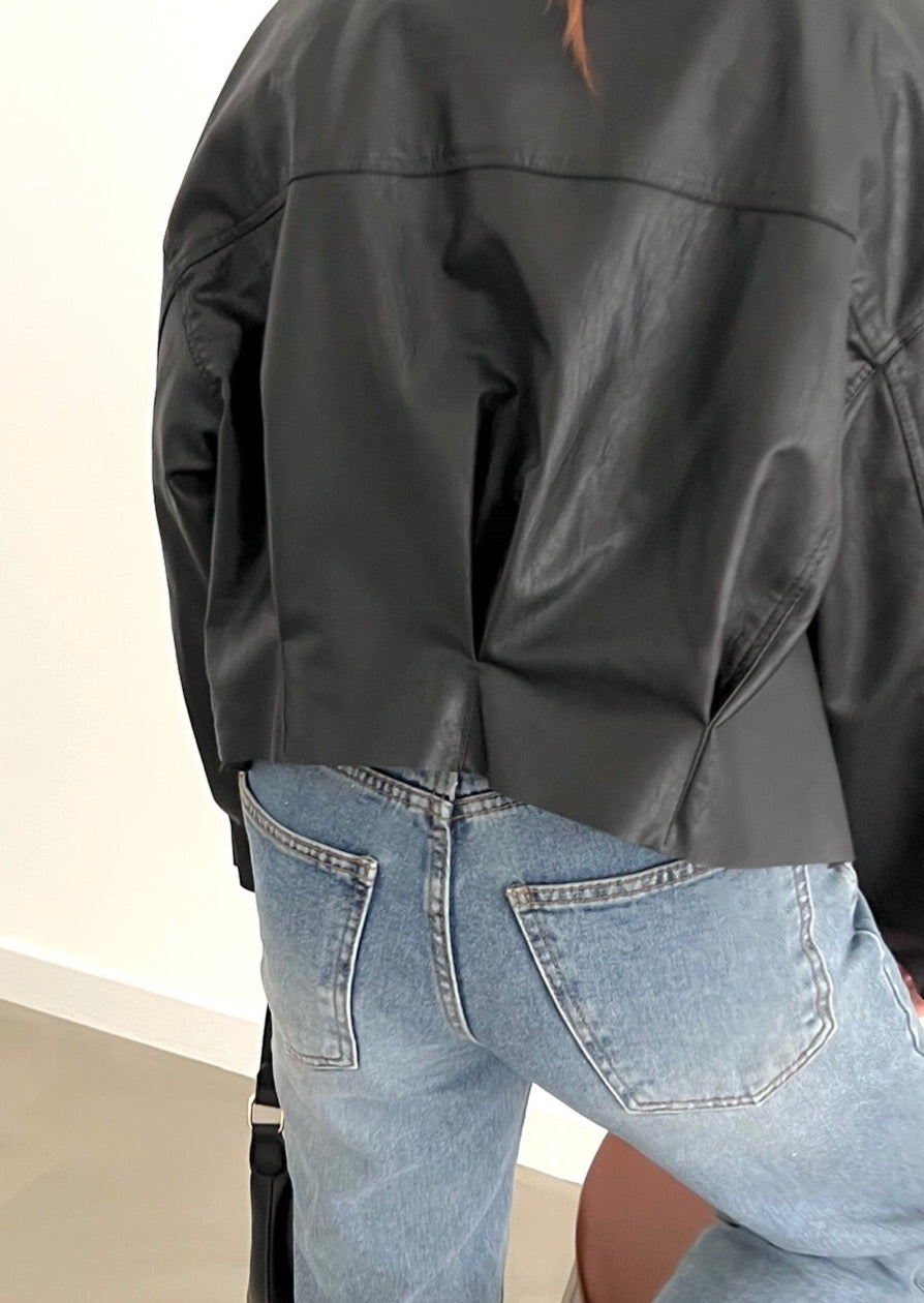 Faux Leather Cropped Shirt Jacket