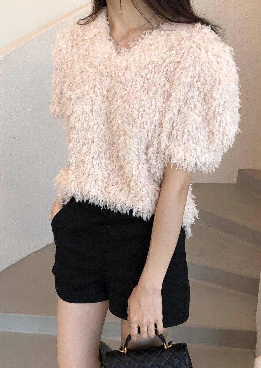 Feathered V-neck top