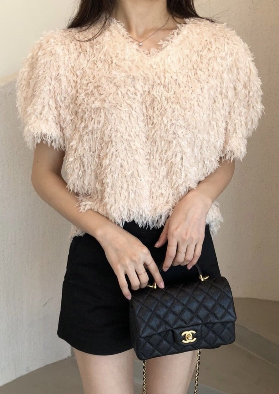 Feathered V-neck top