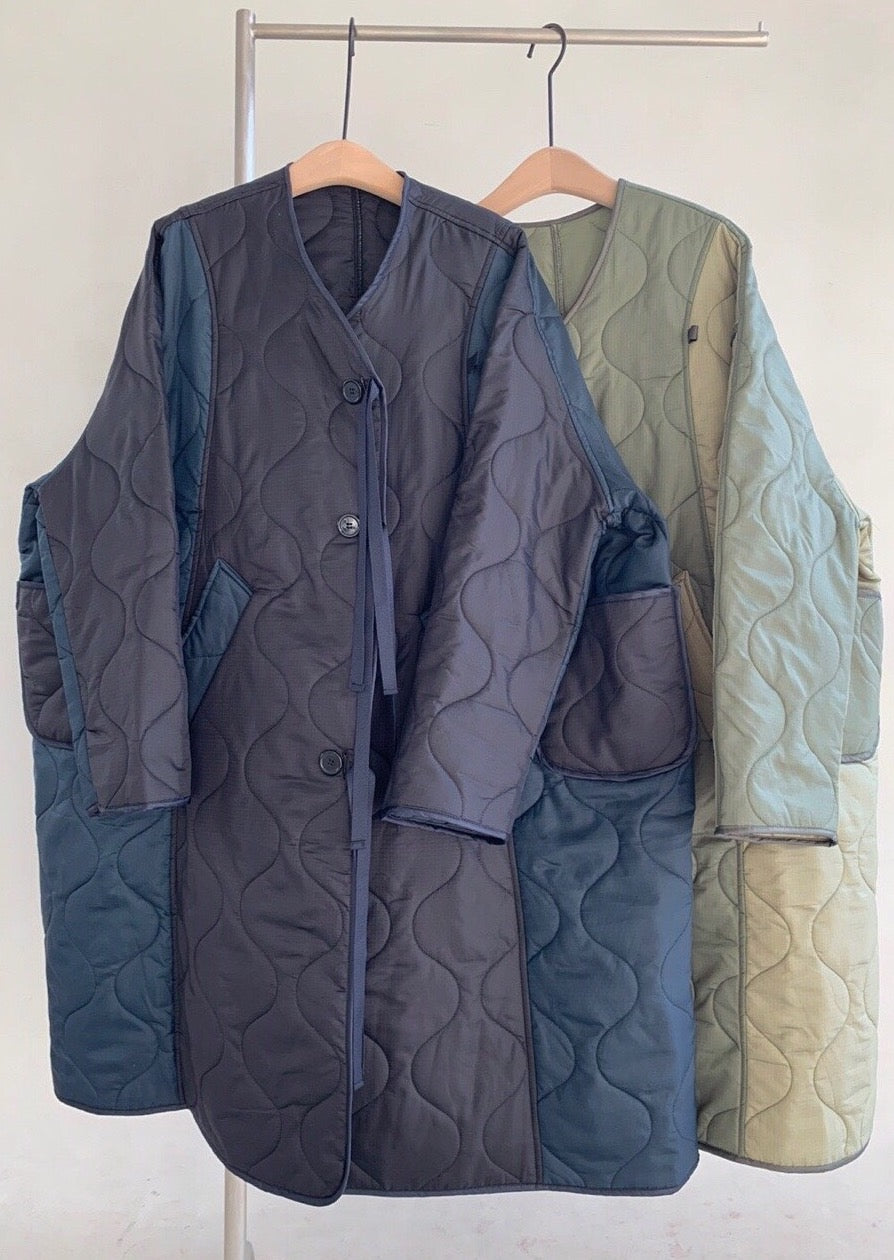 Quilted Nylon Patched Coat
