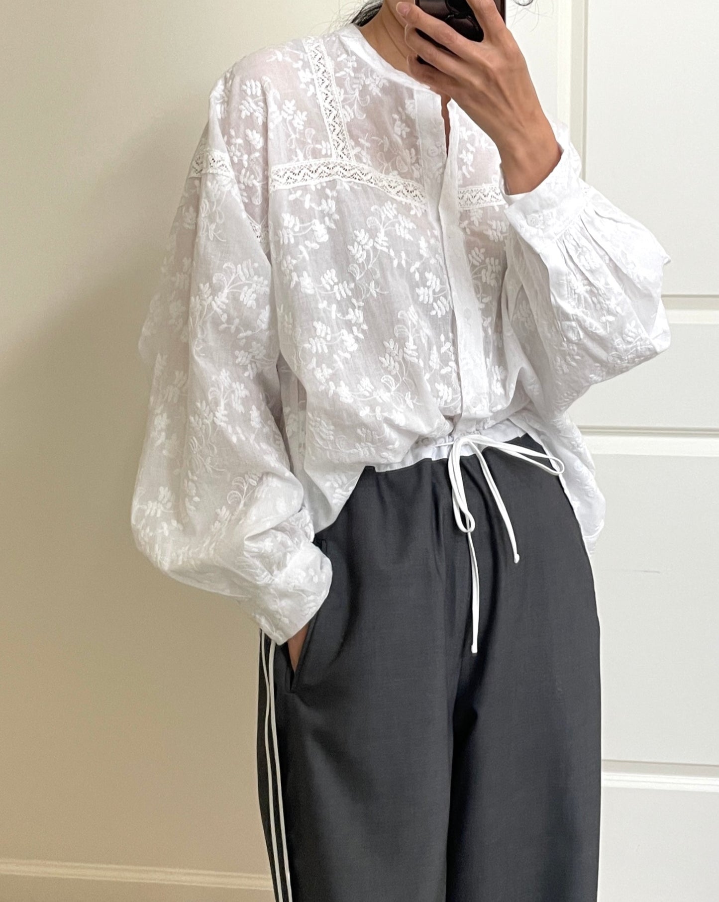 Pieced Embroidery Peasant Shirt