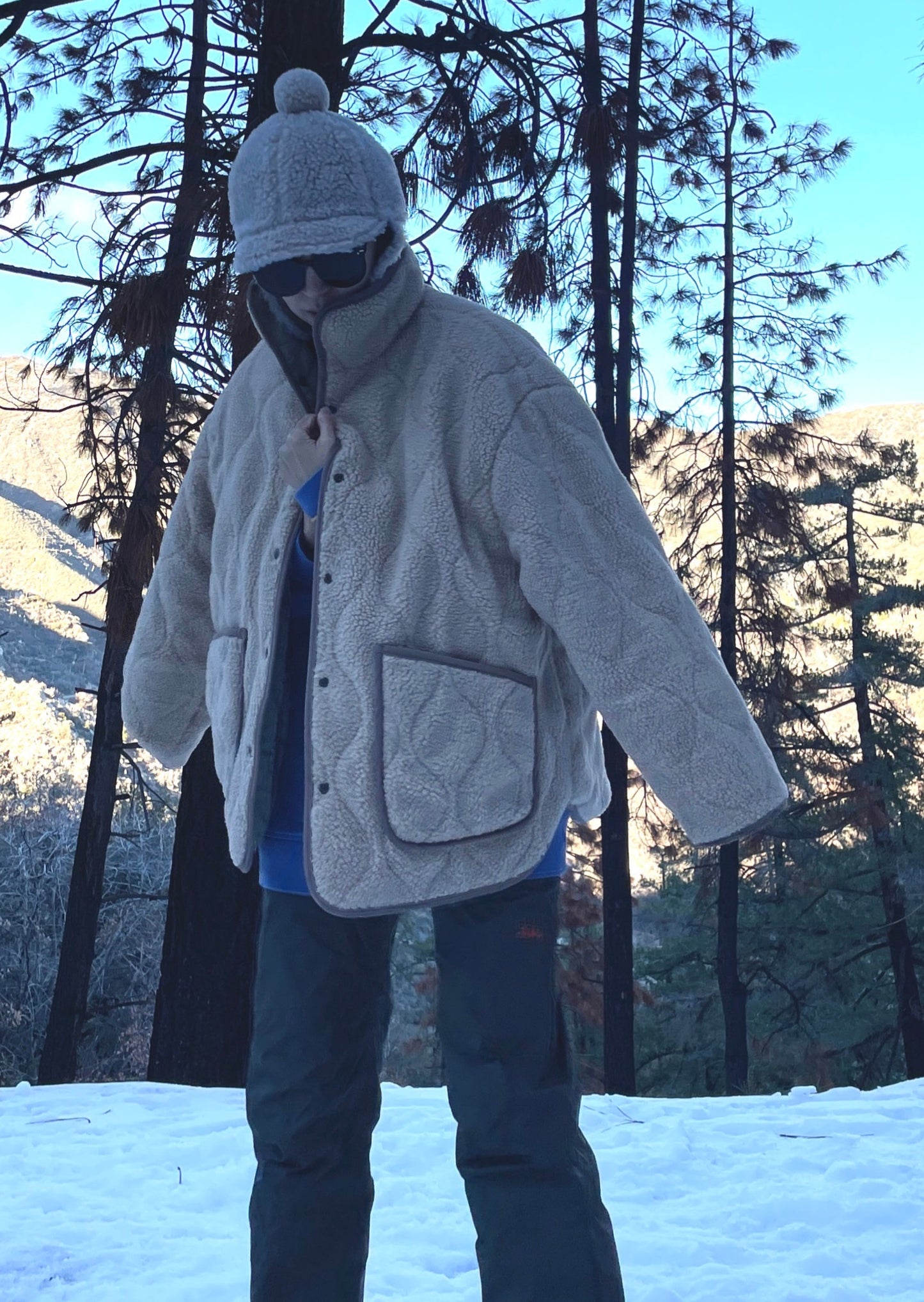 Reversible Quilted Nylon / Faux shearling Jacket