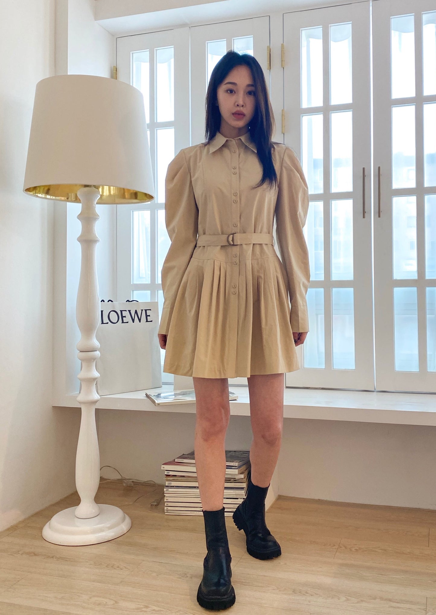 Pleated Mini Shirt Dress