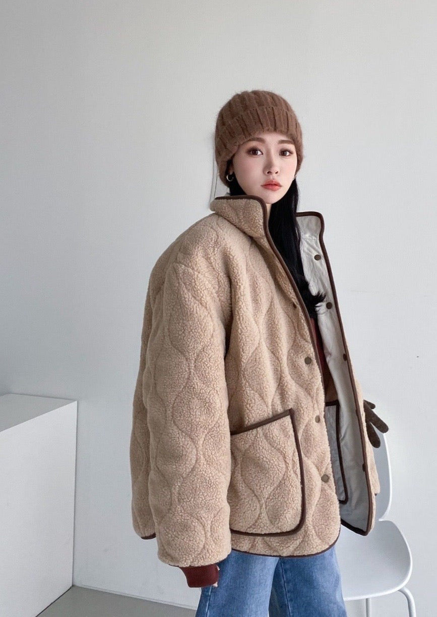 Reversible Quilted Nylon / Faux shearling Jacket