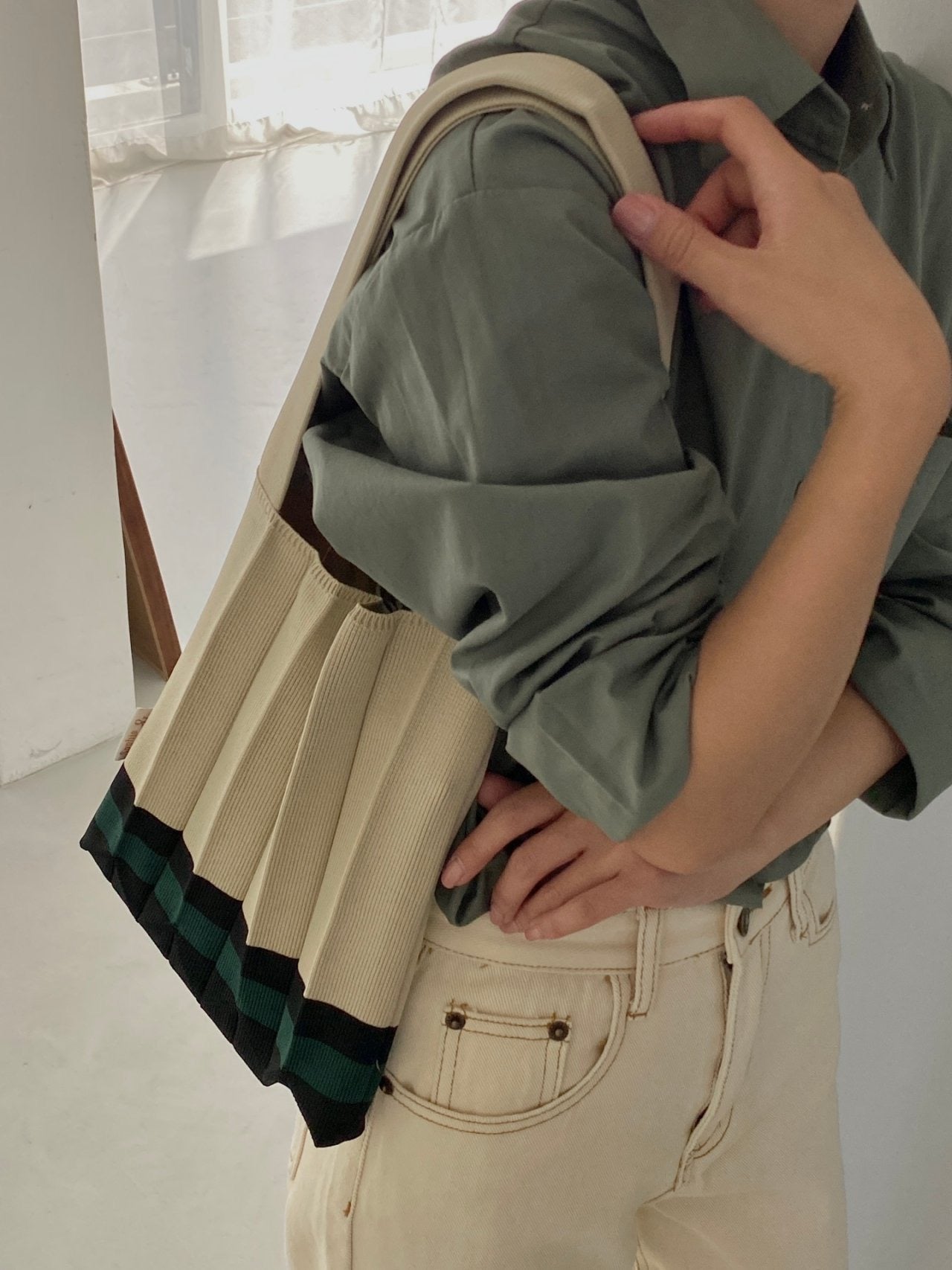 Small Stripe Pleats Tote