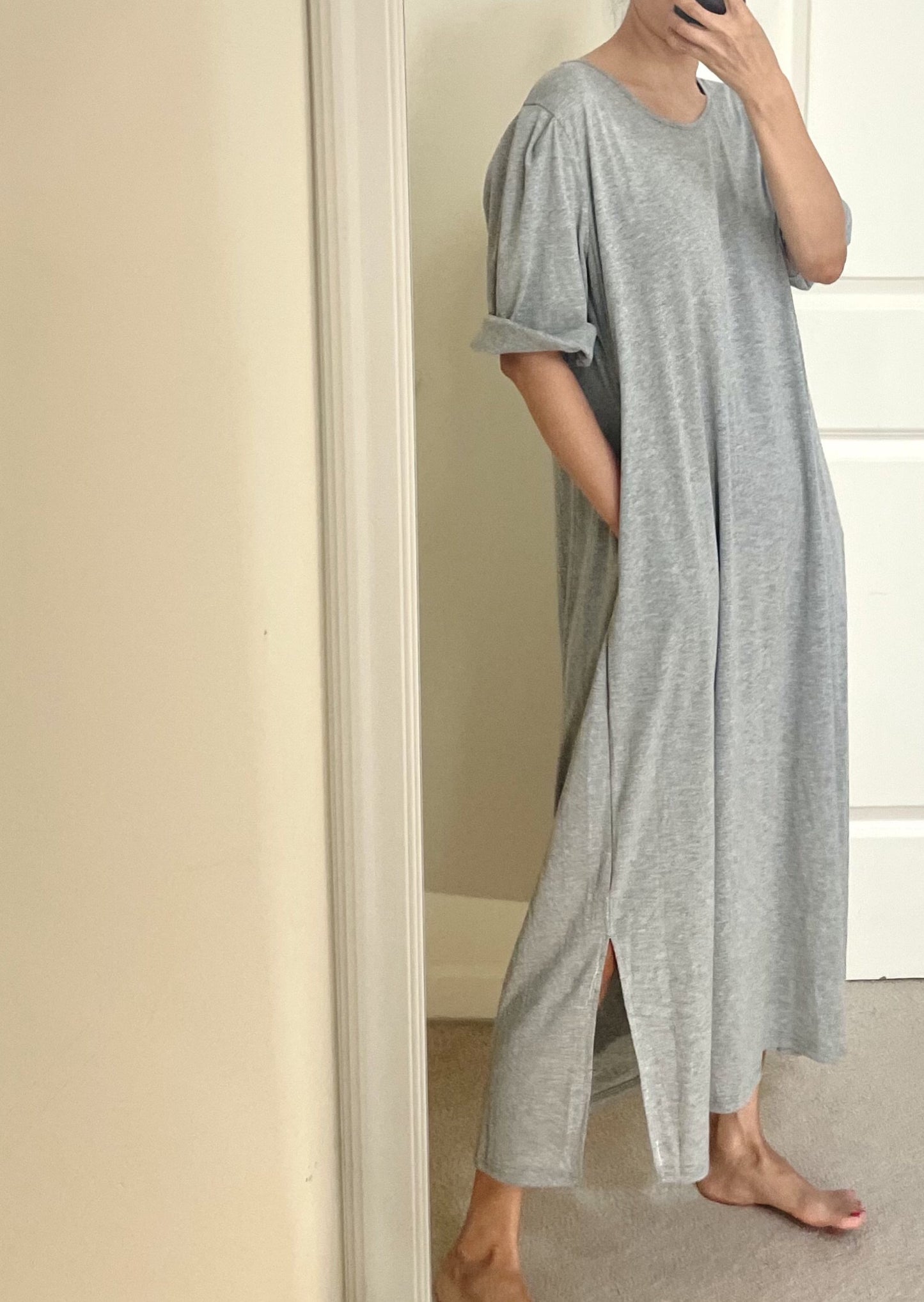 Dylan A-Line T shirt Maxi - one left in Heather Grey