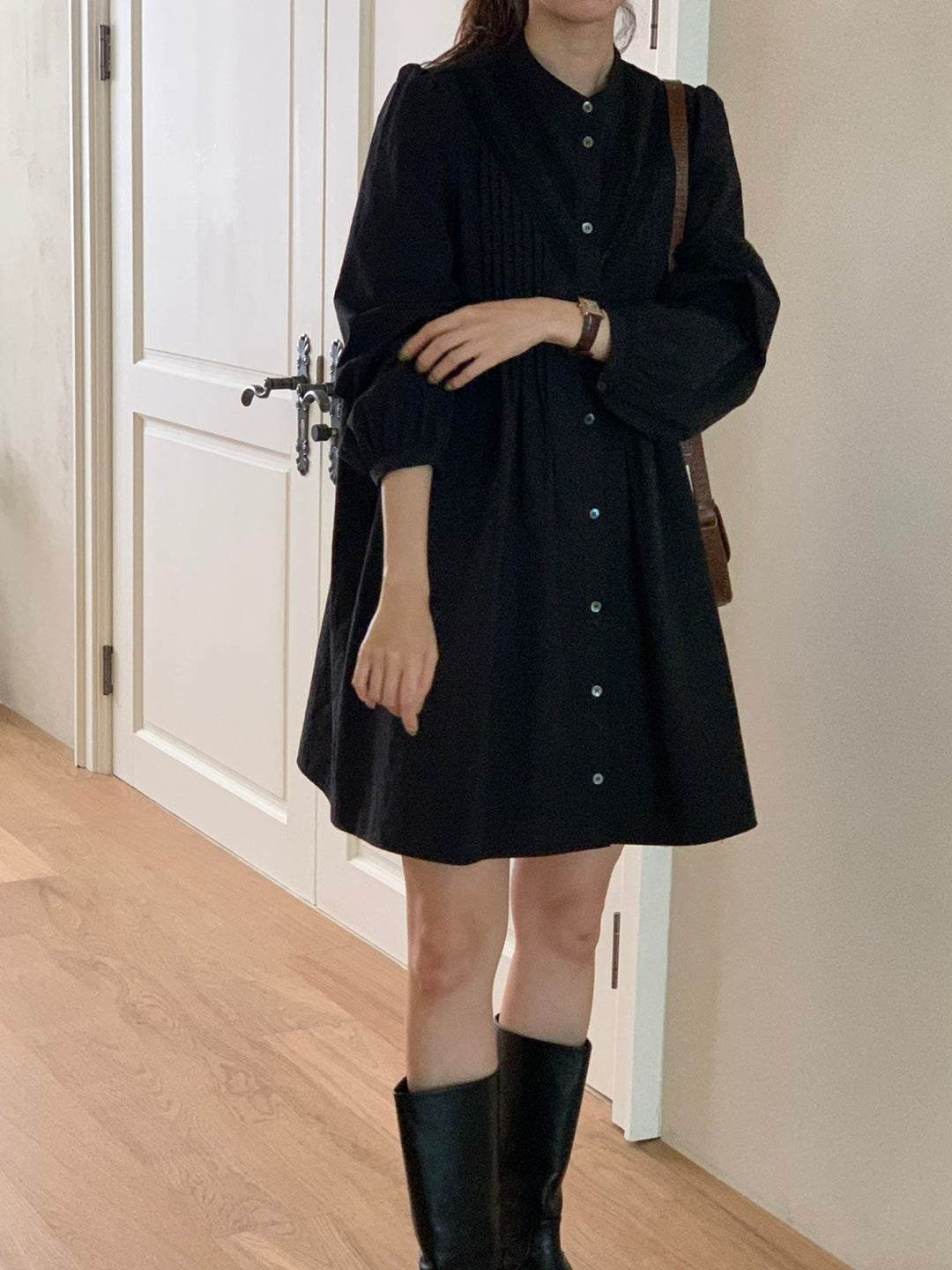Pintuck Cotton Shirt Dress