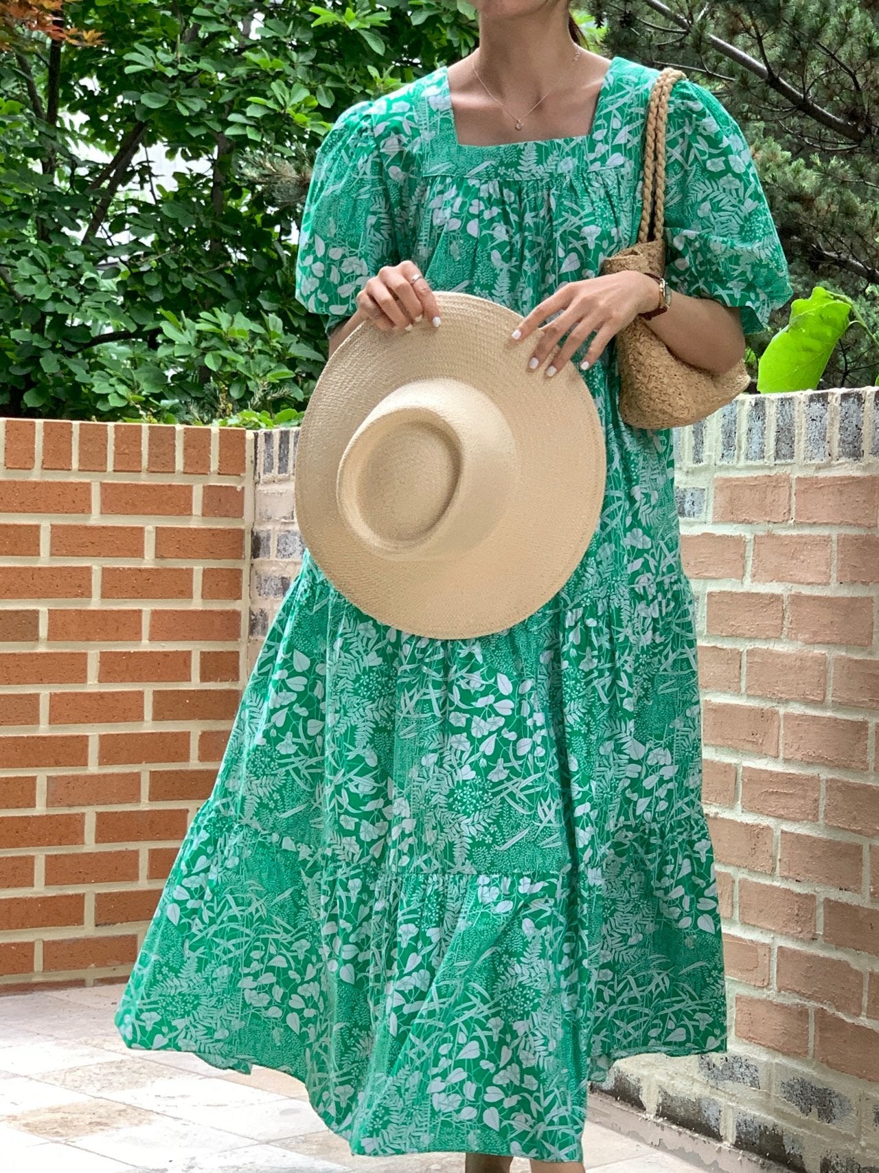 Summer Foliage Cotton Mumu Dress