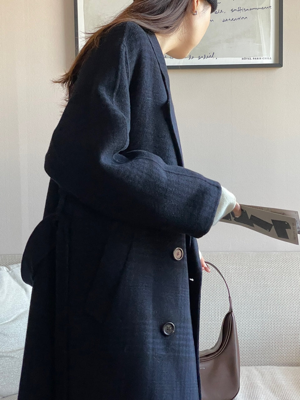 <Abi + Ari Black> Wool Plaid Handmade Coat