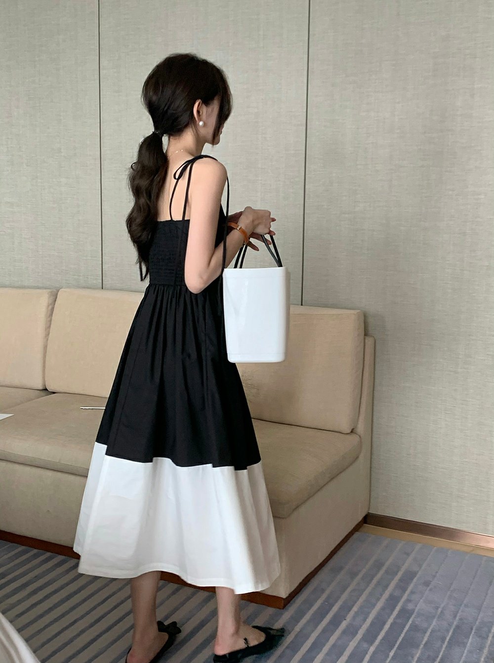 Colorblocked Smocking Dress - petite size only