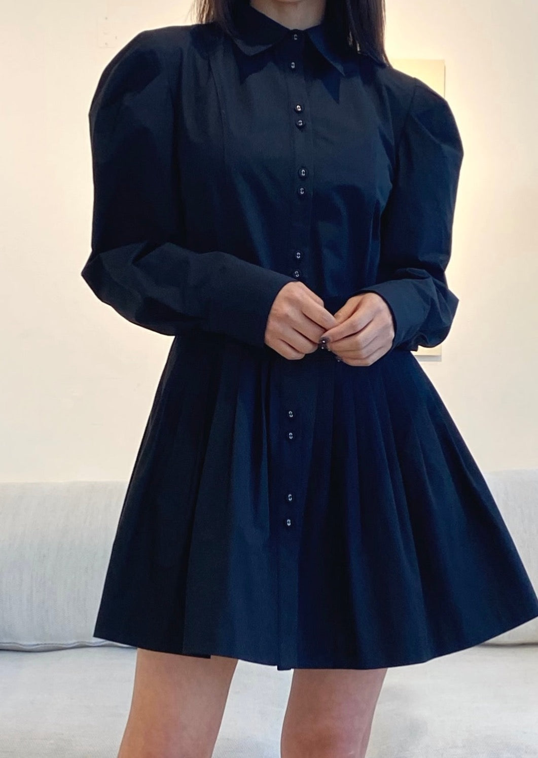 Pleated Mini Shirt Dress