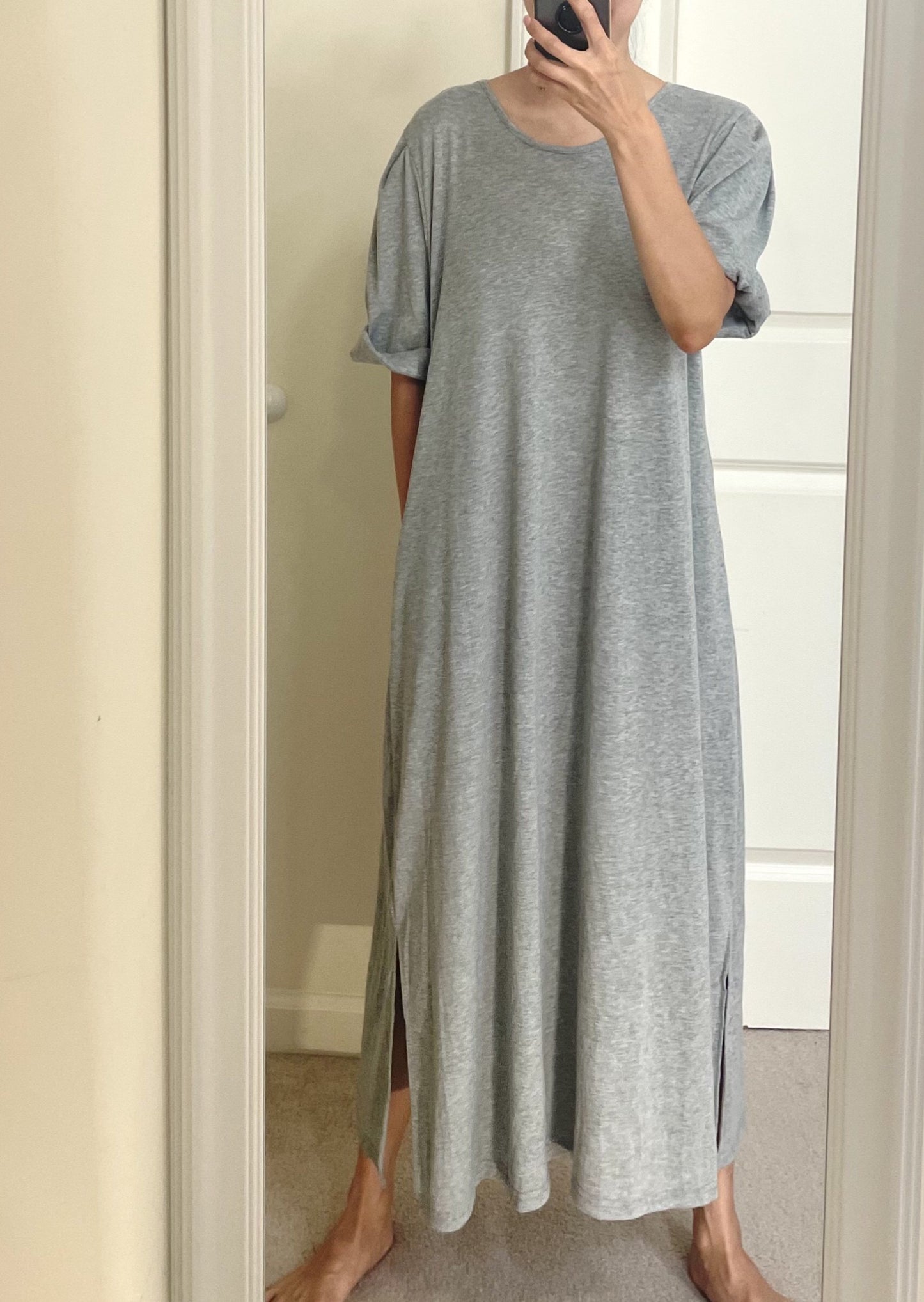 Dylan A-Line T shirt Maxi - one left in Heather Grey
